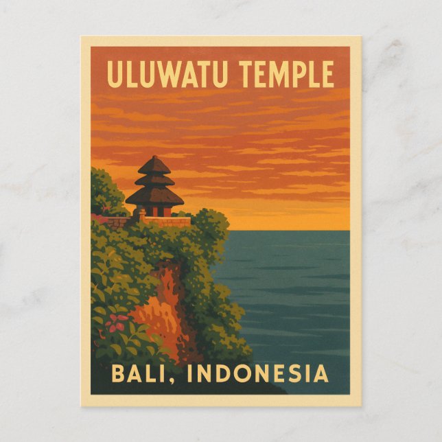 Carte Postale Vintage voyage rétro Uluwatu Temple Bali Balnéaire (Devant)