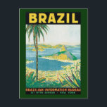 Carte Postale Vintage voyage Rio de Janeiro Brésil Plage côtière<br><div class="desc">Illustration vintage Affiche de voyage du Bureau d'information brésilien avec une vue de Rio de Janeiro,  Brésil avec la baie de Guanabara. la côte avec de belles plages et le Pain de Sucre.</div>