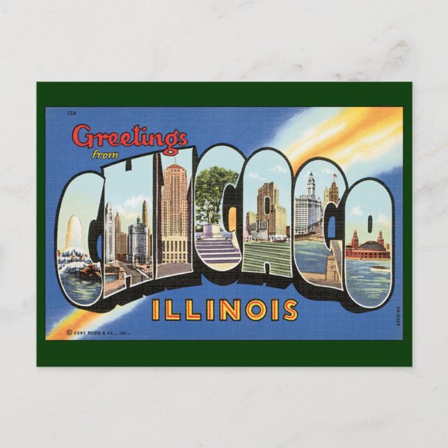 Carte Postale Vintage voyage, salutations de Chicago Illinois (Devant)