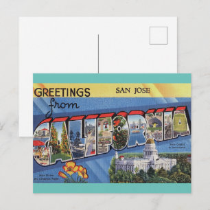 Carte postale Vintage voyage San Jose, Californie