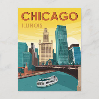 Carte Postale Vintage voyage Skyline de Chicago River