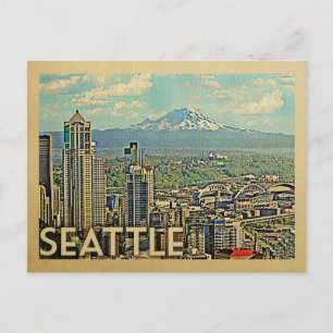 Carte Postale Vintage voyage Skyline Seattle Washington Rainier