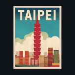 Carte Postale Vintage voyage Taipei 101 Taiwan Retro Graphic<br><div class="desc">Célébrez la magie de Taipei avec ce design rétro sur le thème du voyage avec le Taipei 101. Insufflée de vibrations nostalgiques et de charme vintage,  cette pièce capture le gratte-ciel emblématique dans une esthétique rétro qui rappelle les affiches de voyage classiques d'antan.</div>