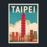 Carte Postale Vintage voyage Taipei 101 Taiwan Retro Graphic<br><div class="desc">Célébrez la magie de Taipei avec ce design rétro sur le thème du voyage avec le Taipei 101. Insufflée de vibrations nostalgiques et de charme vintage,  cette pièce capture le gratte-ciel emblématique dans une esthétique rétro qui rappelle les affiches de voyage classiques d'antan.</div>