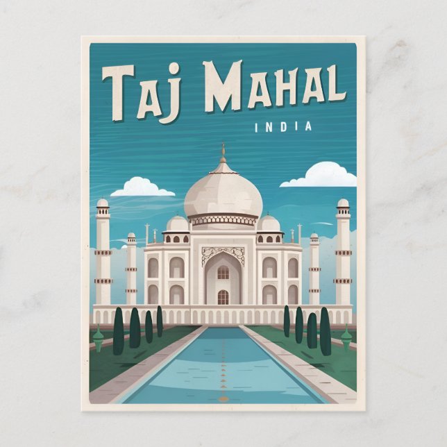 Carte Postale Vintage voyage Taj Mahal Inde Retro Graphic (Devant)
