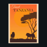 Carte postale Vintage voyage Tanzanie Afrique Lion<br><div class="desc">N'importe qui aimerait recevoir cette carte postale de voyage vintage avec une illustration rétro des lions en Tanzanie,  en Afrique et faisant la promotion du tourisme africain !</div>