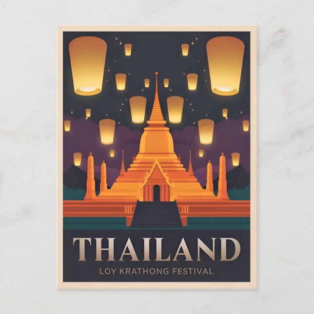 Carte Postale Vintage voyage Thaïlande Lantern Festival Retro (Devant)