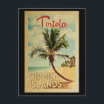 Carte Postale Vintage voyage Tortola Palm Tree<br><div class="desc">Un imprimé d'art moderne Tortola Virgin Islands d'un style rétro unique datant du milieu du siècle,  dans un style d'affiche de voyage vintage. Il dispose d'un palmier incurvé sur une plage de sable avec l'océan sous un ciel bleu nuageux.</div>