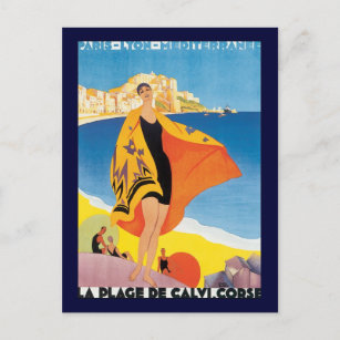 Carte Postale Vintage voyage, Vacances plage à Calvi, Corse