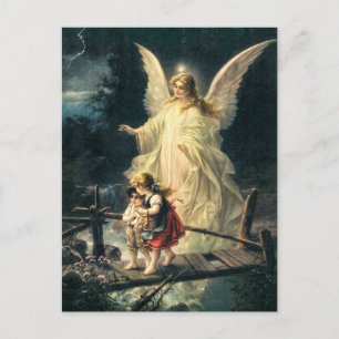 Carte Postale Vintage Wächter Engel und Kinder auf Brücke