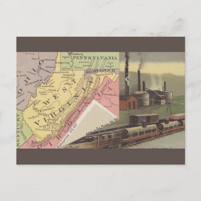 Carte Postale Vintage West Virginia Map (Devant)