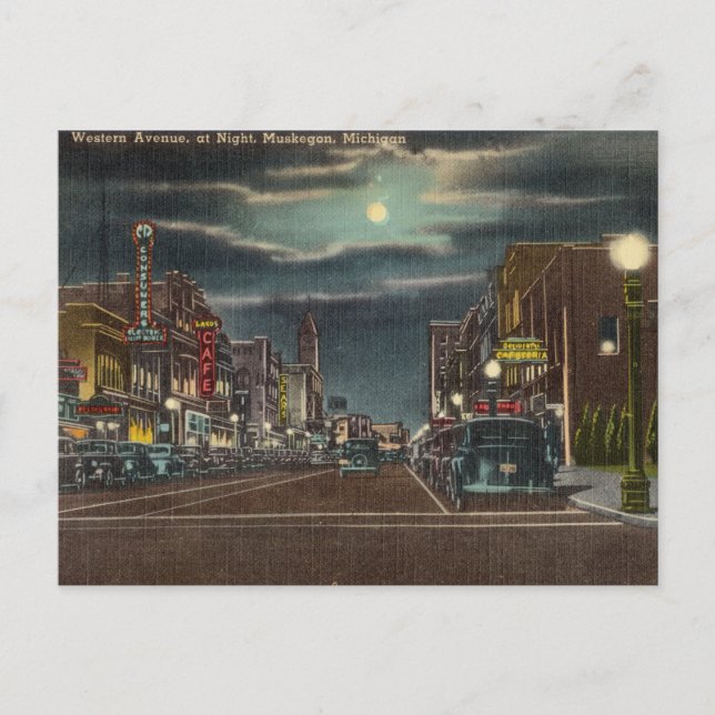 Carte Postale Vintage Western Avenue Muskegon, Michigan (Devant)