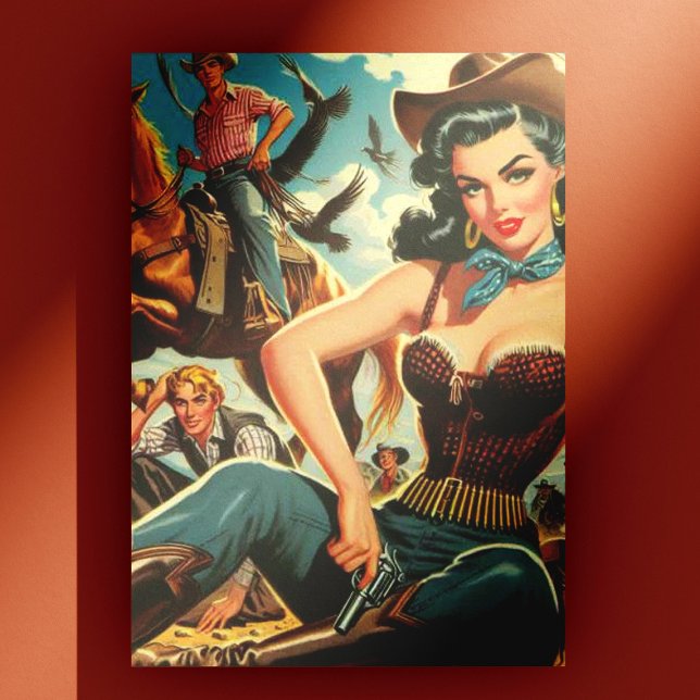 Carte Postale Vintage Western Country Girl (Créateur téléchargé)