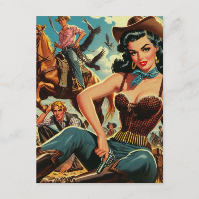 Carte Postale Vintage Western Country Girl (Devant)