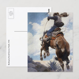 Carte Postale Vintage Western Cowboys, Bucking par NC Wyeth