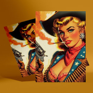 Carte Postale Vintage Western Cowgirl Pin Up