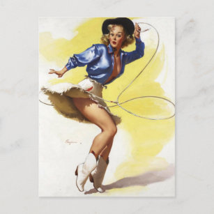 Carte Postale Vintage Western Cowgirl Pin UP Girl