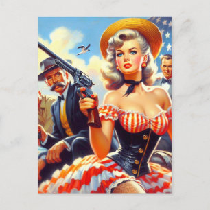 Carte Postale Vintage Western Pulp Girl