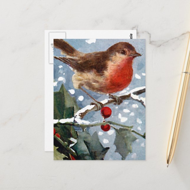 Carte Postale Vintage Winter Bird (Devant/Arrière en situation)