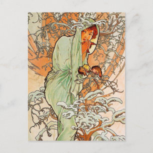 Carte Postale Vintage Winter by Alphonse Mucha