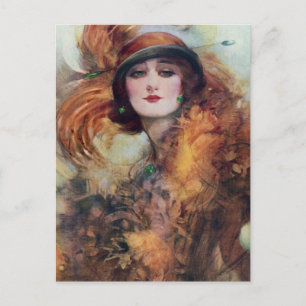 Carte Postale Vintage Woman Portrait 20s Flop Casquette Art