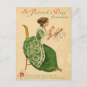 Carte Postale Vintage Woman Sew Harp of Erin St Patrick's Day