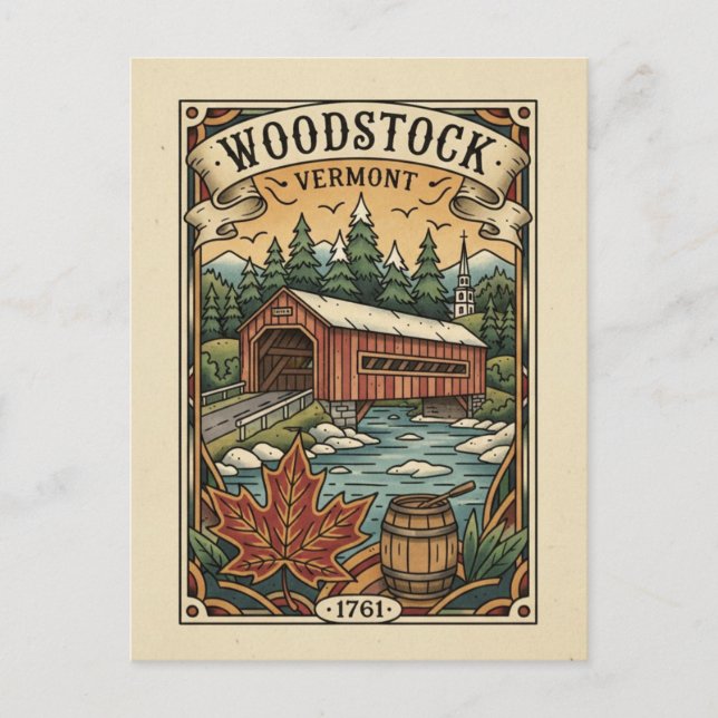 Carte Postale Vintage Woodstock Vermont Travel (Devant)
