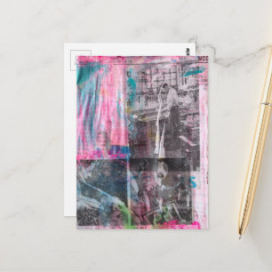 Carte Postale Vintage Working Men Noir Blanc Rose Bleu 