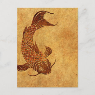Carte Postale Vintage Worn Koi Poisson Design