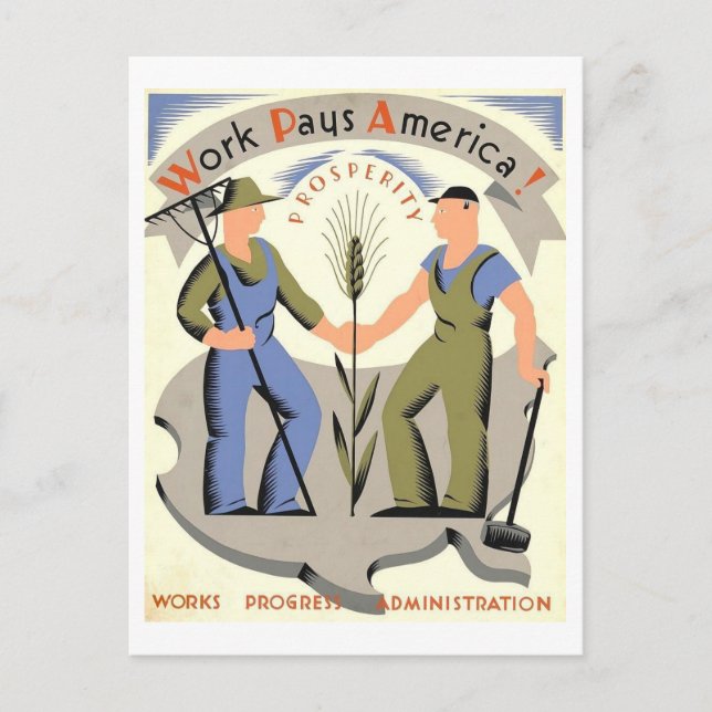 Carte postale vintage WPA "Work Pays America" (Devant)