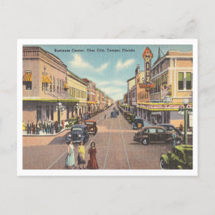 Carte Postale Vintage Ybor City, Tampa, Floride rue d'affaires