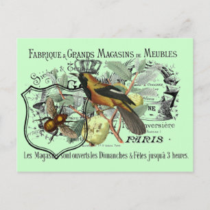 Carte Postale Vintage Yellow Bird and Bee Collage