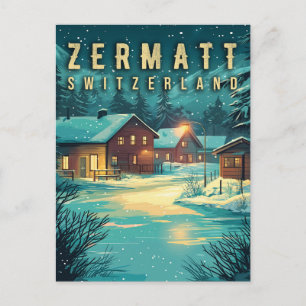 Carte Postale Vintage Zermatt, Suisse : Alpes neigeuses à la nui