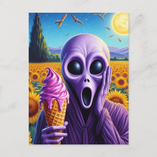 Carte Postale Violet Alien hurle dans le champ de tournesol Van  (Devant)