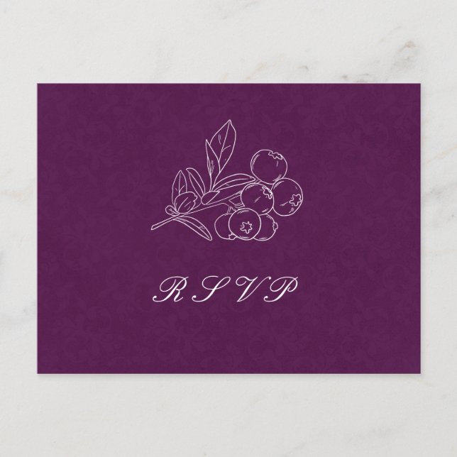 Carte Postale Violet Damask Feuille Line Art Elegant Mariage RSV (Devant)
