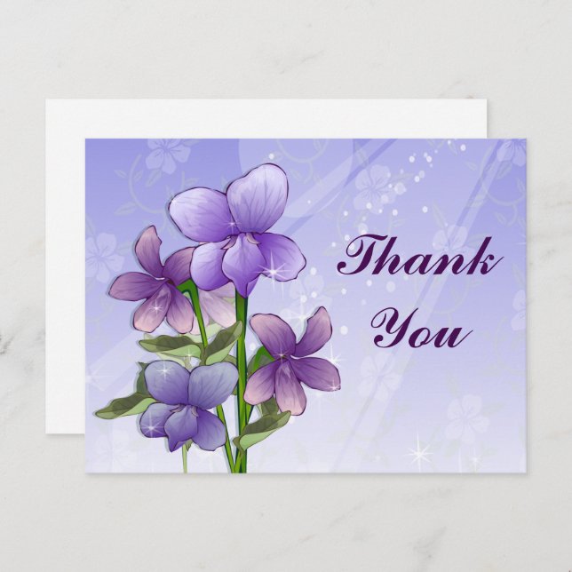 Carte Postale Violet fleurs art imprimé merci (Devant / Derrière)