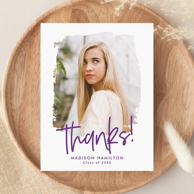 Carte Postale Violet | Preppy Script Photo Graduation Merci (Créateur téléchargé)