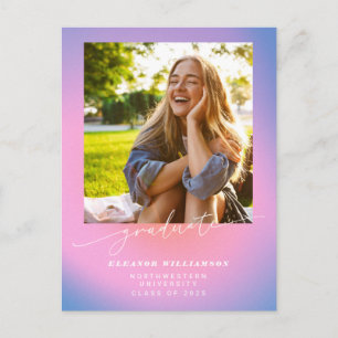 Carte Postale Violet Rose Ombré Photo Script Promotion Diplômée