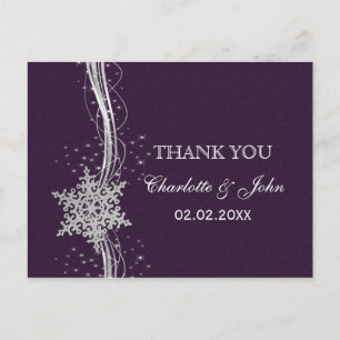 Carte Postale violet Silver Snowflakes Merci de mariage hivernal