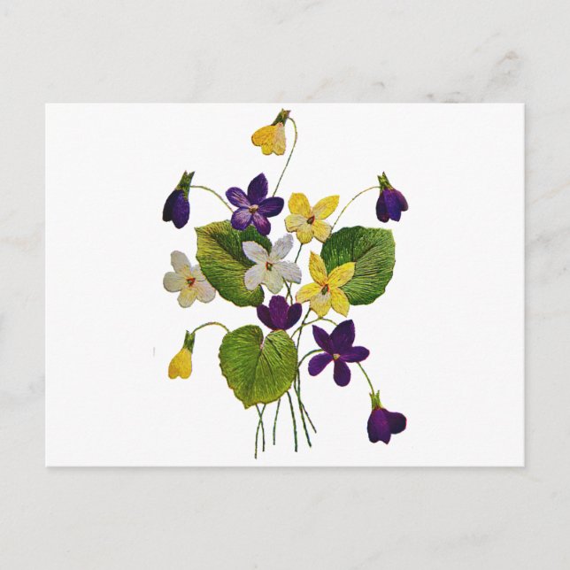Carte Postale Violets blancs, jaunes et violets brodés (Devant)