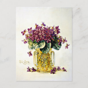 Carte Postale Violets - Fleurs violettes délicates dans un vase
