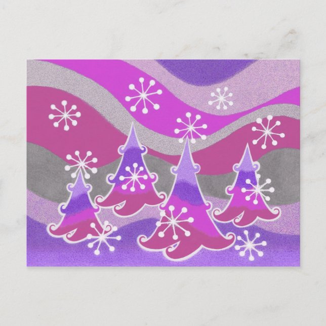 Carte postale violette des arbres d'hiver (Devant)