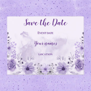 Carte postale violette florale pour annoncer une d