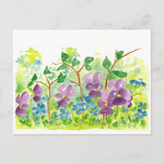 Carte Postale Violette violette Aquarelle Fleur Jardin de printe (Devant)