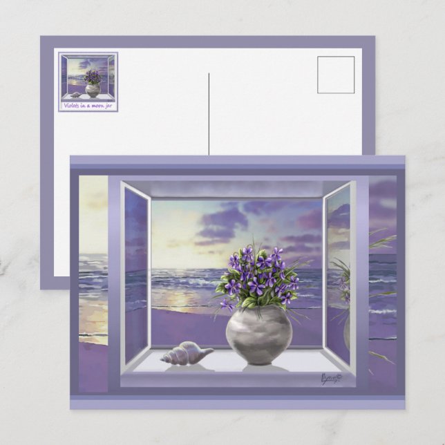 Carte Postale violettes dans un bocal de lune (Devant / Derrière)