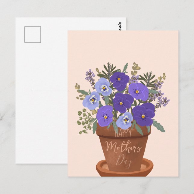Carte Postale Violettes violettes dans un pot – Fleurs pour la f (Devant / Derrière)