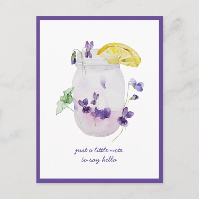 Carte Postale Violettes violettes, Lemonade Mason Jar Penser à v (Devant)