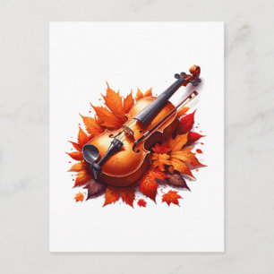 Carte Postale Violon dans le lit de feuilles