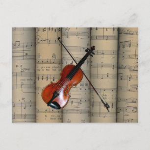 Carte Postale Violon ~ Feuille roulée Arrière - plan de musique 
