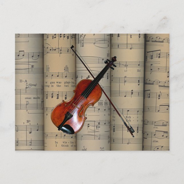 Carte Postale Violon ~ Feuille roulée Arrière - plan de musique  (Devant)